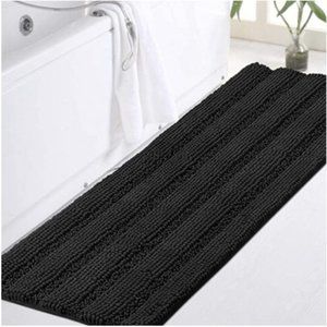 Non Slip Shaggy Chenille Microfiber Black Bathroom Mat Extra Long 47 x 17